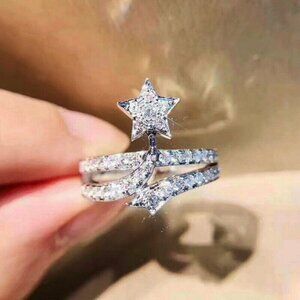 Fashion Star Shaped 925 Silver Plated Wedding Ring, FB16FA1066